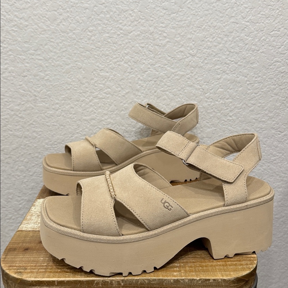 UGG New Heights Platform Suede Sandal Neutral Size 11 NEW - Picture 5 of 8